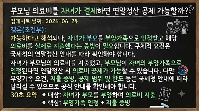 부모님 의료비를 자녀가 결제하면 연말정산 공제 가능할까?