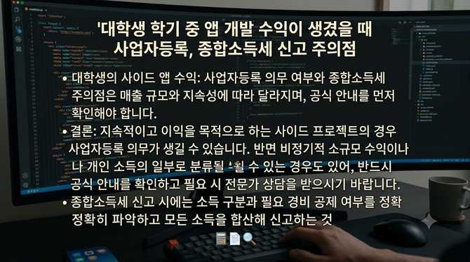 대학생이 학기 중 사이드 프로젝트로 — 대학생 학기 중 앱 개발 수익이 생겼을 때 사업자등록, 종합소득세 신고 주의점