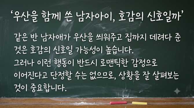우산을 함께 쓴 남자아이, 호감의 신호일까