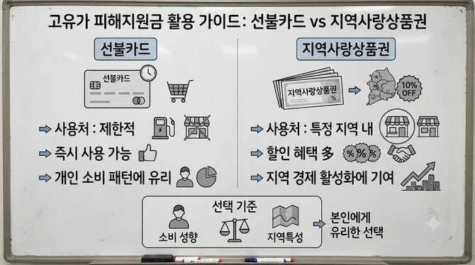 고유가 피해지원금 활용 가이드: 선불카드 vs 지역사랑상품권