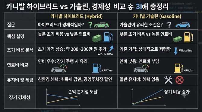 카니발 하이브리드 vs 가솔린, 경제성 비교 총정리