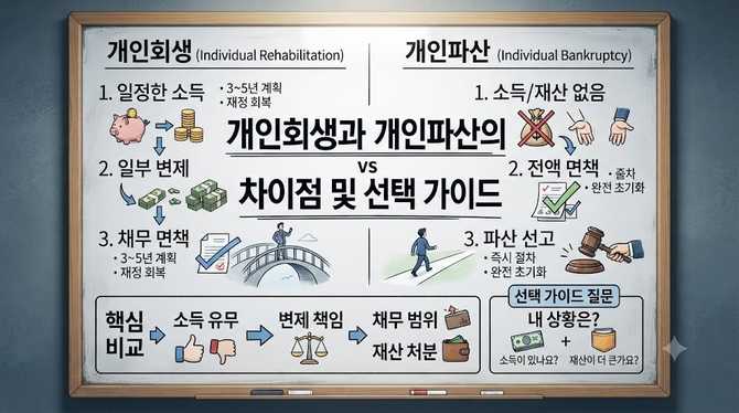 개인회생과 개인파산의 차이점 및 선택 가이드