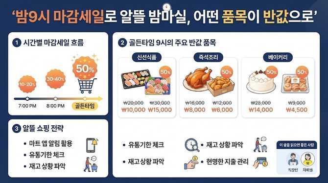 밤9시 마감세일로 알뜰 밤마실, 어떤 품목이 반값으로?