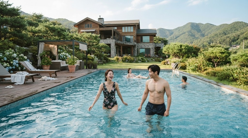 가평 신혼집에서 즐기는 최여진과 김재욱의 여름 수영장 매력 포인트