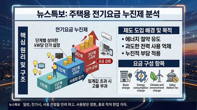 가정용 전기요금 kw당 단가 체계와 누진세 구조