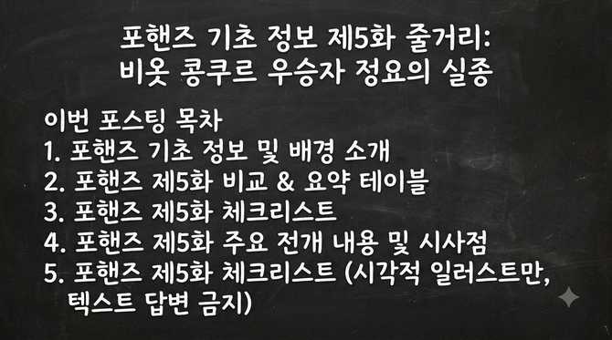 포핸즈 기본정보 5화 줄거리, 비오 콩쿠르 우승 정요 실종
