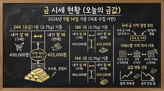 오늘 금시세 24K·18K·14K 한돈 가격, 살 때와 팔 때 차이를 한눈에