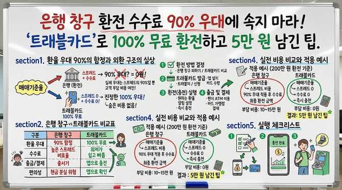 은행 창구 환전 수수료 90% 우대에 속지 마라! ‘트래블카드’로 100% 무료 환전하고 5만 원 남긴 팁