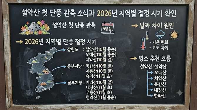 설악산 첫 단풍 관측 소식과 2026년 지역별 절정 시기 확인
