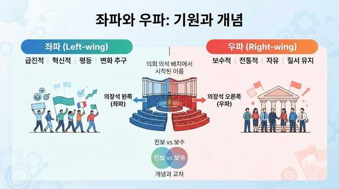 좌파 우파 뜻 정치 성향 차이, 의회 의석 배치에서 시작된 이름 (기본정보)
