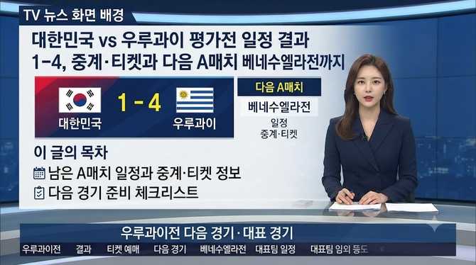 대한민국 vs 우루과이 평가전 일정 결과 1-4, 중계·티켓과 다음 A매치 베네수엘라전까지