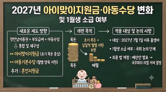 2027년 아이맞이지원금·아동수당 변화와 1월생 소급 여부
